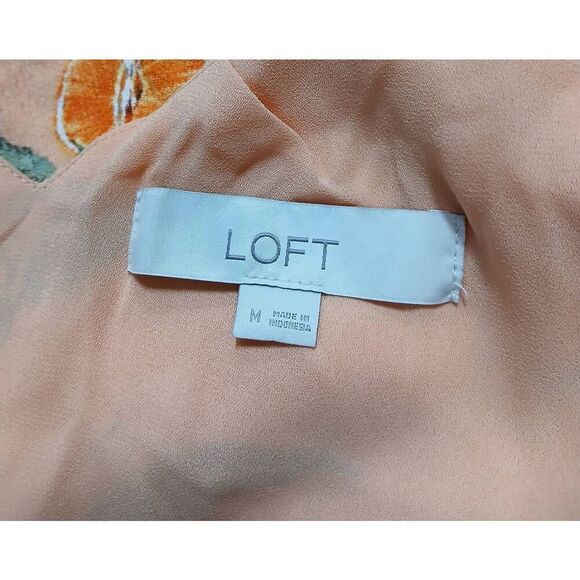 Ann Taylor womens medium boat neck orange printed peach blouse top - Picture 3 of 4